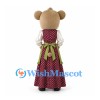 Bear Mascot Costume with Burgundy Floral Dress and Green Apron