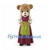 Bear Mascot Costume with Burgundy Floral Dress and Green Apron