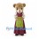 Bear Mascot Costume with Burgundy Floral Dress and Green Apron