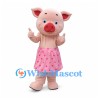 Pig Mascot Costume in Pink with Floral Skirt