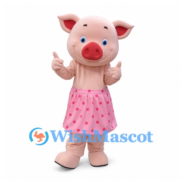 Pig Mascot Costume in Pink with Floral Skirt