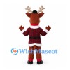 Reindeer Mascot Costume with Red and Black Plaid Santa Coat