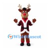 Reindeer Mascot Costume with Red and Black Plaid Santa Coat