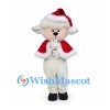 Sheep Mascot Costume in Cream with Red Santa Cape