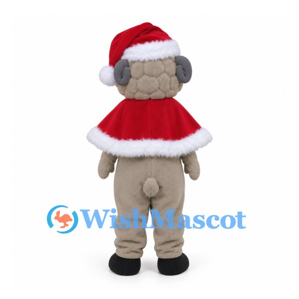 Sheep Mascot Costume in Gray with Red Santa Cape