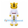 Tiger Mascot Costume with White Martial Arts Uniform and Red Belt
