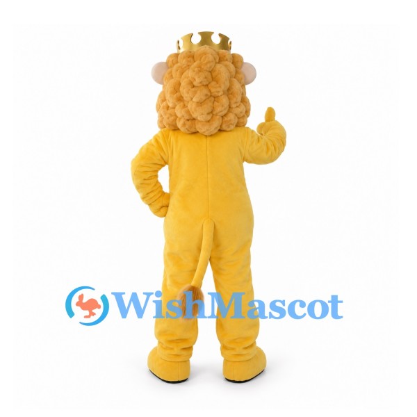 Lion Mascot Costume with Gold Crown and Curly Mane