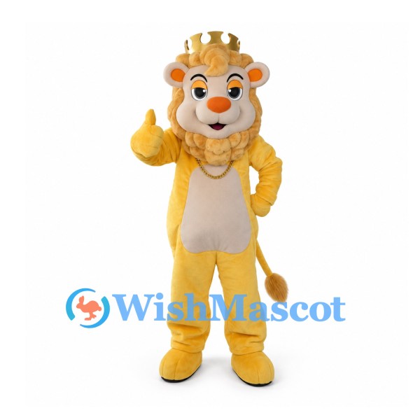 Lion Mascot Costume with Gold Crown and Curly Mane