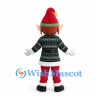 Elf Mascot Costume with Red Pointed Hat and Green Patterned Coat