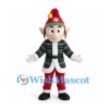 Elf Mascot Costume with Red Pointed Hat and Green Patterned Coat