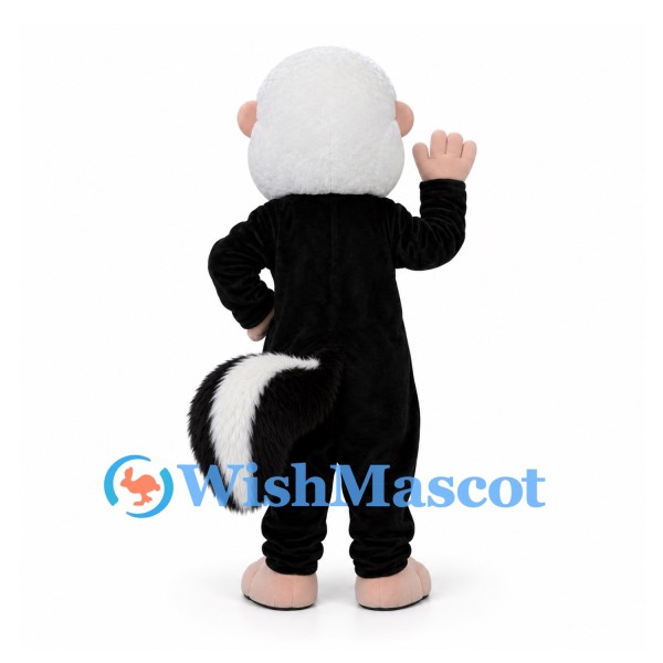 Skunk Mascot Costume in Black and White with Fluffy Tail