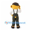 Bear Mascot Costume in Yellow with Flat Cap and Green Overalls