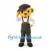 Bear Mascot Costume in Yellow with Flat Cap and Green Overalls
