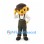 Bear Mascot Costume in Yellow with Flat Cap and Green Overalls