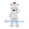 Polar Bear Mascot Costume with Red Santa Hat and Purple Scarf