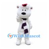 Polar Bear Mascot Costume with Red Santa Hat and Purple Scarf