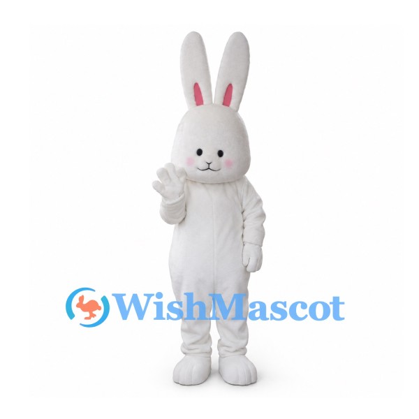Rabbit Mascot Costume in White with Long Upright Ears