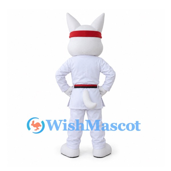 Rabbit Mascot Costume with Red Headband and White Martial Arts Uniform