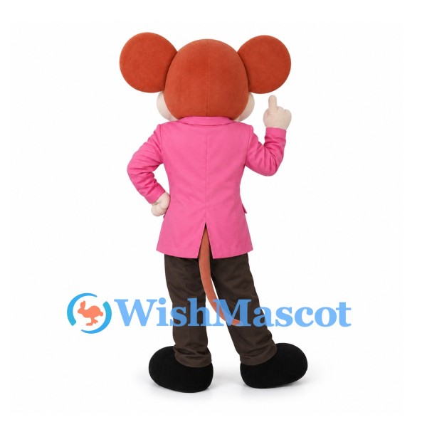 Mouse Mascot Costume with Pink Jacket and Polka Dot Bow Tie