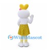 Rabbit Mascot Costume in White with Yellow Polka Dot Skirt