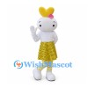 Rabbit Mascot Costume in White with Yellow Polka Dot Skirt