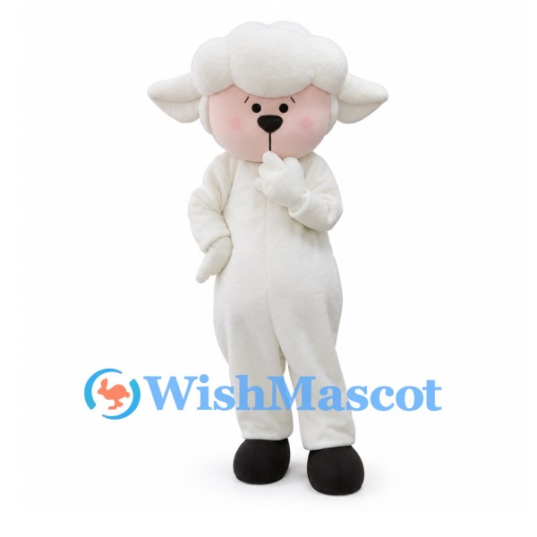 Sheep Mascot Costume in Cream with Curly Wool Head