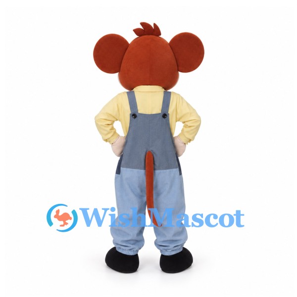 Mouse Mascot Costume with Yellow Shirt and Blue Overalls
