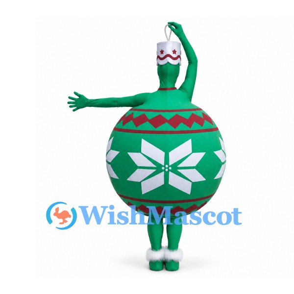 Christmas Ornament Mascot Costume in Green with White Snowflakes