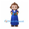 Monkey Mascot Costume with Blue Traditional Robe and Rainbow Sleeves