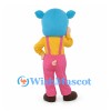 Boy Mascot Costume with Blue Animal Hood and Pink Overalls