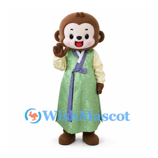 Monkey Mascot Costume with Green Traditional Robe