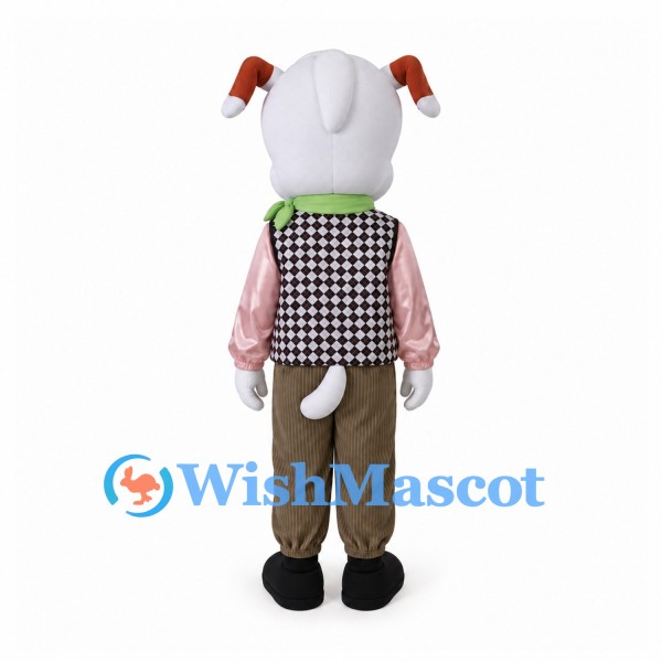 Dog Mascot Costume with Houndstooth Vest and Green Bow Tie