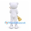 Polar Bear Mascot Costume with Black Spots and Broom Prop