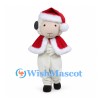 Sheep Mascot Costume with Red Santa Hat and White-Trimmed Cape
