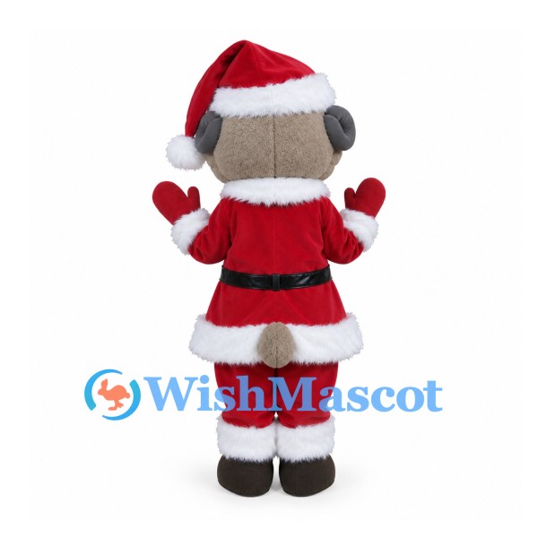 Sheep Mascot Costume in Gray with Red Santa Suit