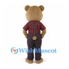 Bear Mascot Costume with Red Plaid Shirt and Black Suspenders