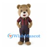 Bear Mascot Costume with Red Plaid Shirt and Black Suspenders