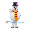 Snowman Mascot Costume with Black Top Hat and Red and Yellow Scarf
