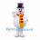 Snowman Mascot Costume with Black Top Hat and Red and Yellow Scarf