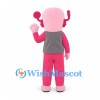 Robot Mascot Costume in Pink with Gray Vest and Clock Antenna