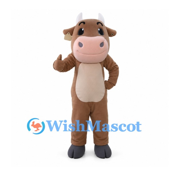 Bull Mascot Costume in Brown with Cream Belly and Pink Snout