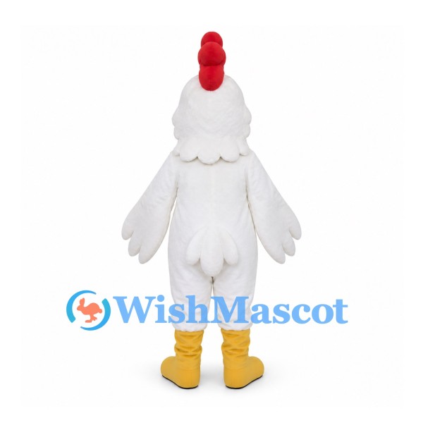 Rooster Mascot Costume in White with Layered Feathers and Red Comb