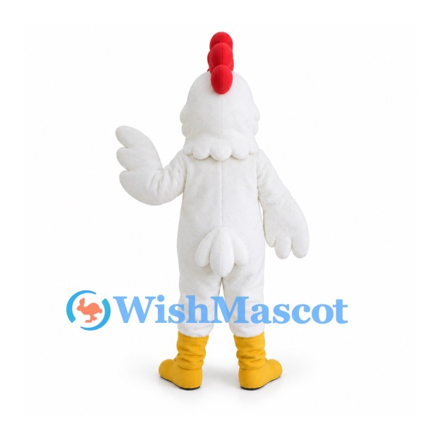 Rooster Mascot Costume in White with Red Comb and Yellow Boots
