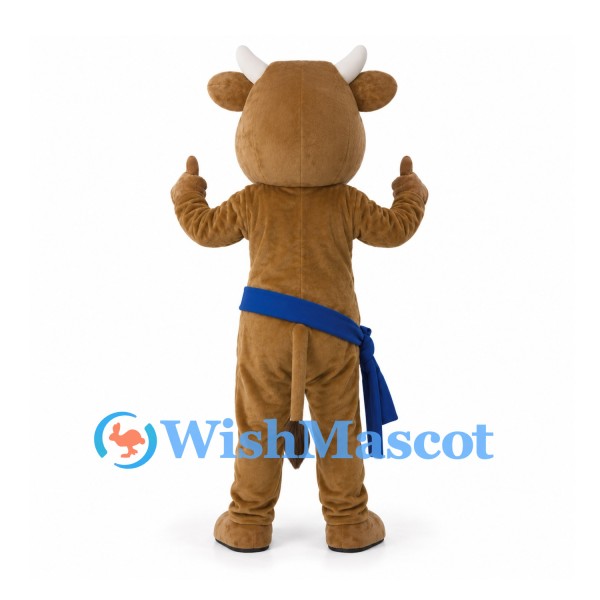 Bull Mascot Costume in Brown with Blue Waist Sash
