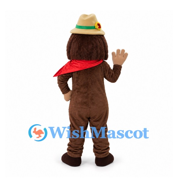Monkey Mascot Costume with Safari Hat and Red Bandana