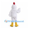 Rooster Mascot Costume in White with Wide Eyes and Yellow Feet