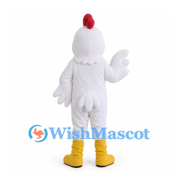 Rooster Mascot Costume in White with Wide Eyes and Yellow Feet