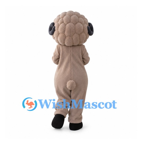 Sheep Mascot Costume in Taupe with Curly Wool Head