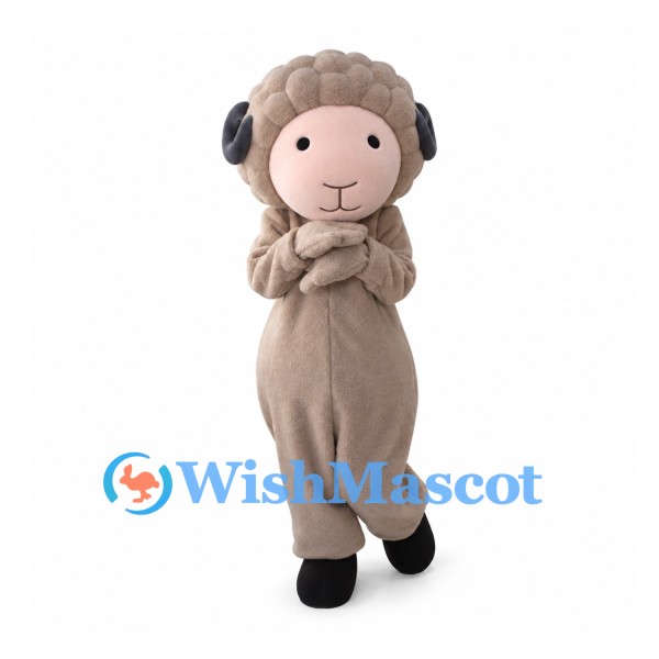 Sheep Mascot Costume in Taupe with Curly Wool Head