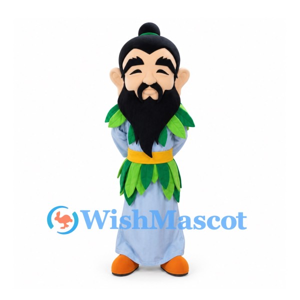 Sage Mascot Costume with Long Black Beard and Blue Robe